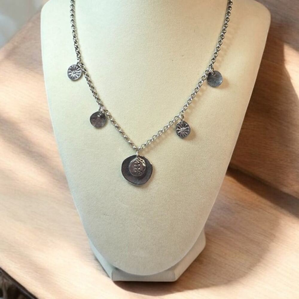 Silpada Sterling Silver Floral Coin Charm Rolo Necklace Retired Artisan 925